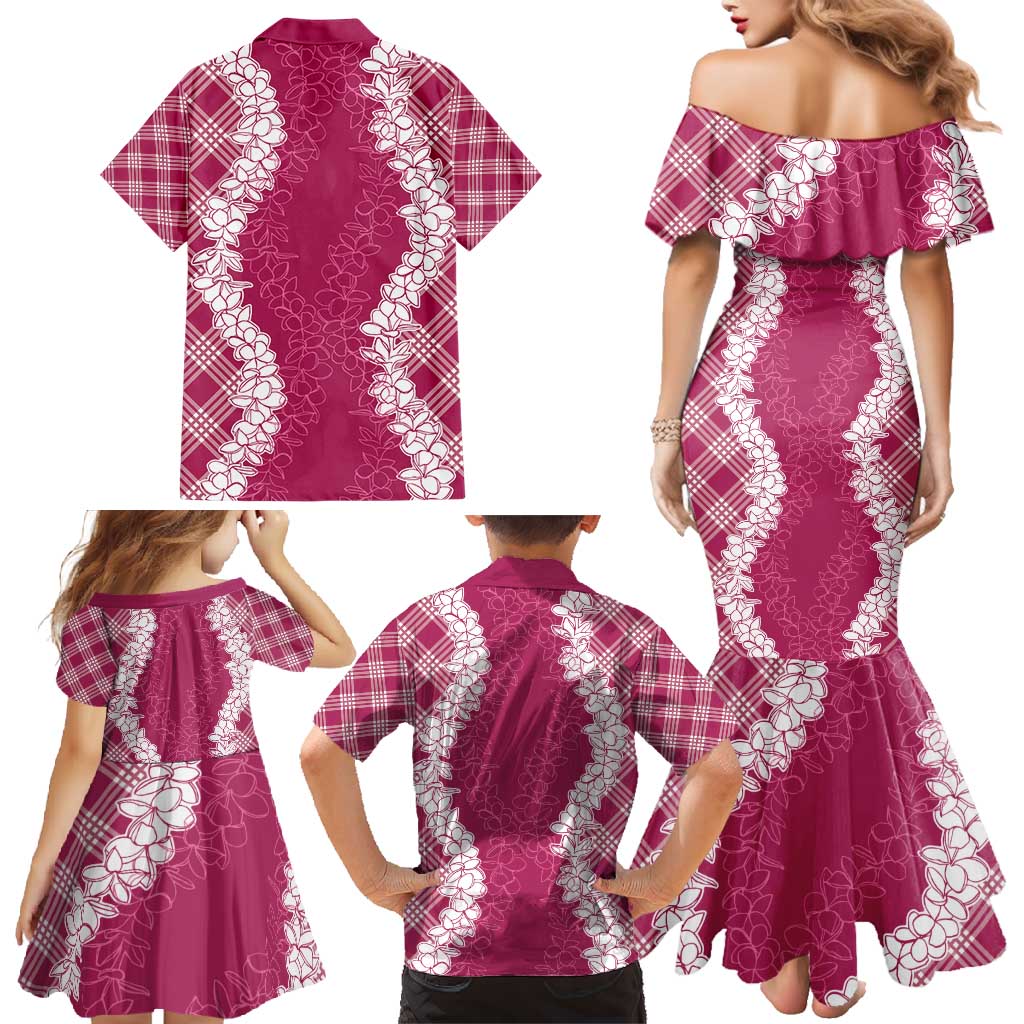 Hawaii Aloha Plumeria Lei Fuschia Palaka Family Matching Mermaid Dress and Hawaiian Shirt LT7 - Polynesian Pride