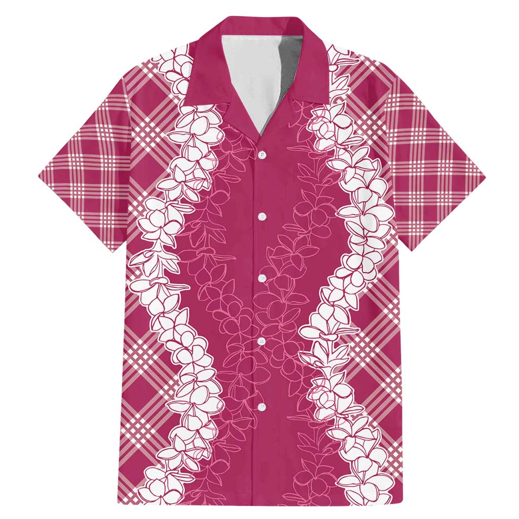 Hawaii Aloha Plumeria Lei Fuschia Palaka Family Matching Mermaid Dress and Hawaiian Shirt LT7 Dad's Shirt - Short Sleeve Fuschia - Polynesian Pride