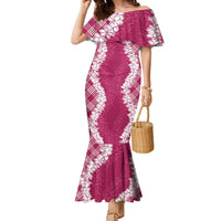 Hawaii Aloha Plumeria Lei Fuschia Palaka Family Matching Mermaid Dress and Hawaiian Shirt LT7 Mom's Dress Fuschia - Polynesian Pride