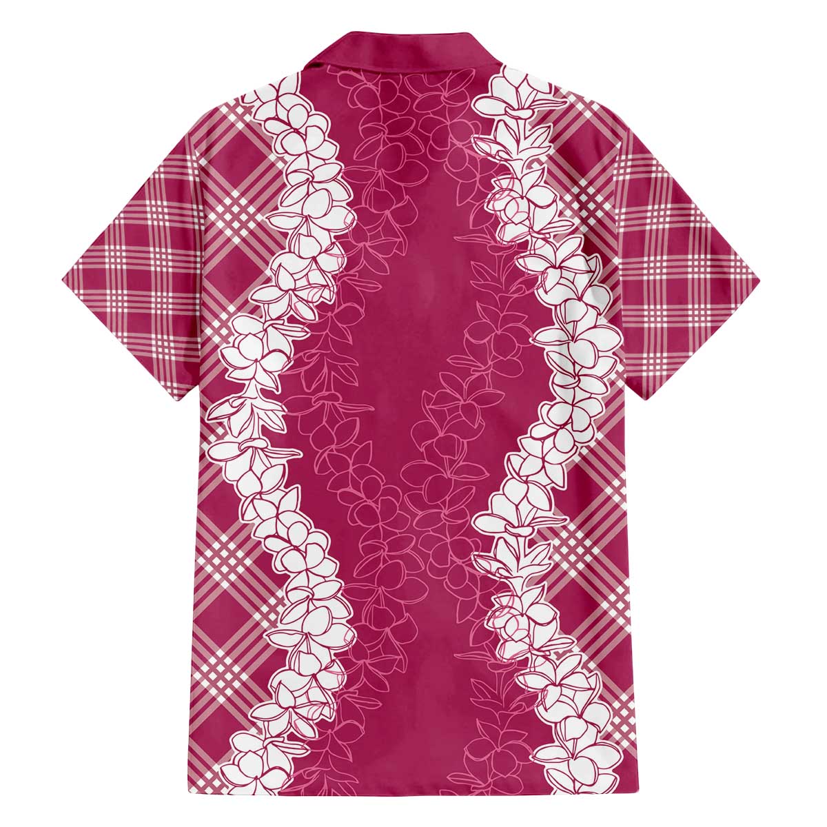 Hawaii Aloha Plumeria Lei Fuschia Palaka Family Matching Off The Shoulder Long Sleeve Dress and Hawaiian Shirt LT7 - Polynesian Pride