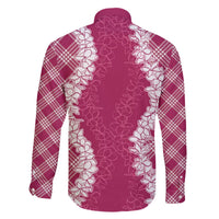 Hawaii Aloha Plumeria Lei Fuschia Palaka Family Matching Off The Shoulder Long Sleeve Dress and Hawaiian Shirt LT7 - Polynesian Pride