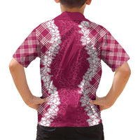 Hawaii Aloha Plumeria Lei Fuschia Palaka Family Matching Off Shoulder Maxi Dress and Hawaiian Shirt LT7 - Polynesian Pride