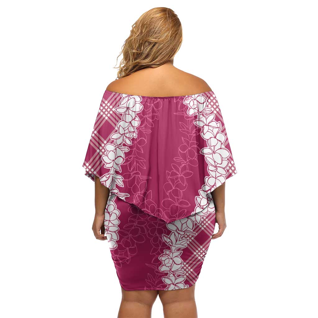 Hawaii Aloha Plumeria Lei Fuschia Palaka Family Matching Off Shoulder Short Dress and Hawaiian Shirt LT7 - Polynesian Pride