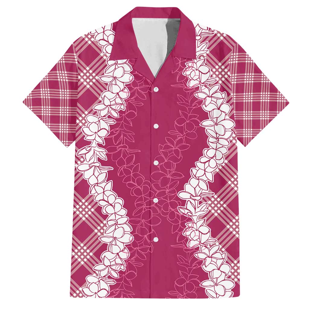 Hawaii Aloha Plumeria Lei Fuschia Palaka Family Matching Puletasi and Hawaiian Shirt LT7 Dad's Shirt - Short Sleeve Fuschia - Polynesian Pride