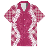 Hawaii Aloha Plumeria Lei Fuschia Palaka Family Matching Puletasi and Hawaiian Shirt LT7 Dad's Shirt - Short Sleeve Fuschia - Polynesian Pride