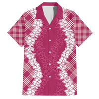 Hawaii Aloha Plumeria Lei Fuschia Palaka Family Matching Short Sleeve Bodycon Dress and Hawaiian Shirt LT7 Dad's Shirt - Short Sleeve Fuschia - Polynesian Pride