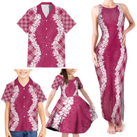 Hawaii Aloha Plumeria Lei Fuschia Palaka Family Matching Tank Maxi Dress and Hawaiian Shirt LT7 - Polynesian Pride