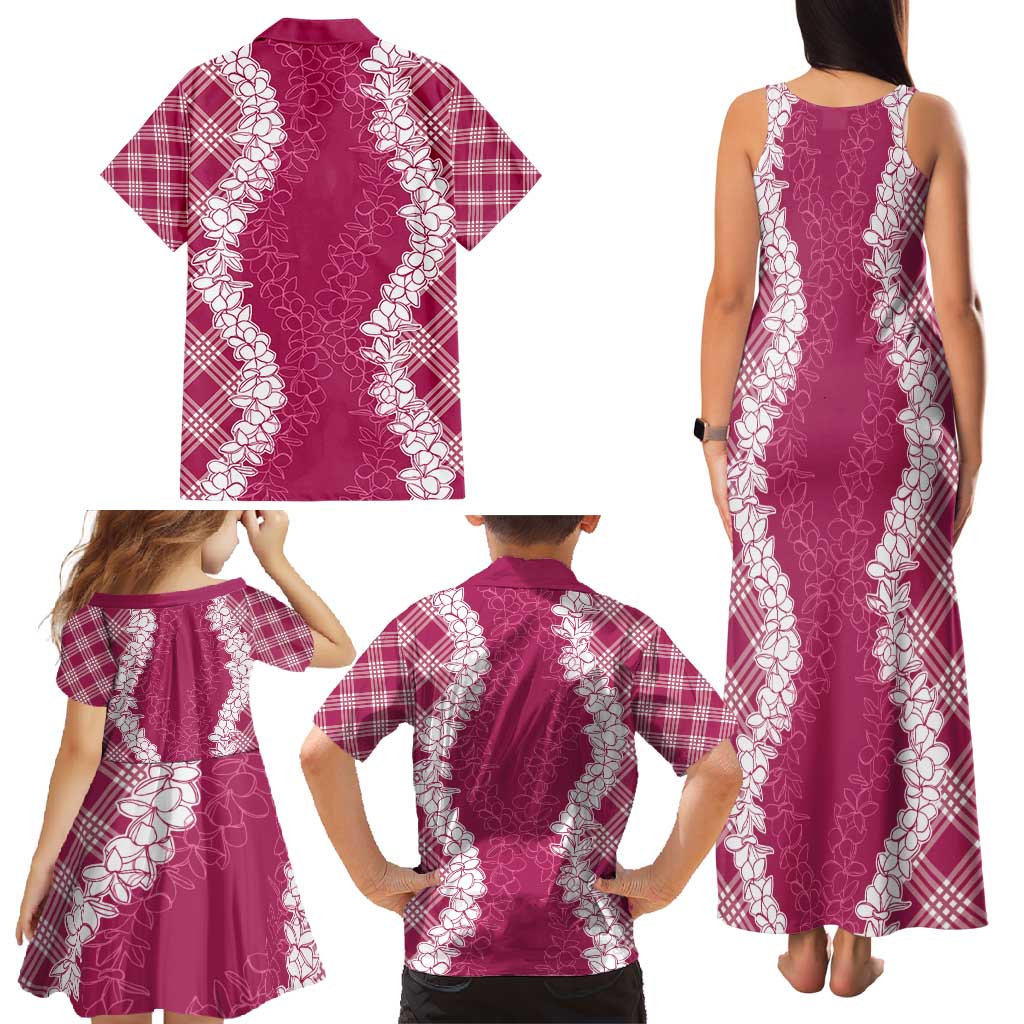 Hawaii Aloha Plumeria Lei Fuschia Palaka Family Matching Tank Maxi Dress and Hawaiian Shirt LT7 - Polynesian Pride