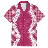 Hawaii Aloha Plumeria Lei Fuschia Palaka Family Matching Tank Maxi Dress and Hawaiian Shirt LT7 Dad's Shirt - Short Sleeve Fuschia - Polynesian Pride