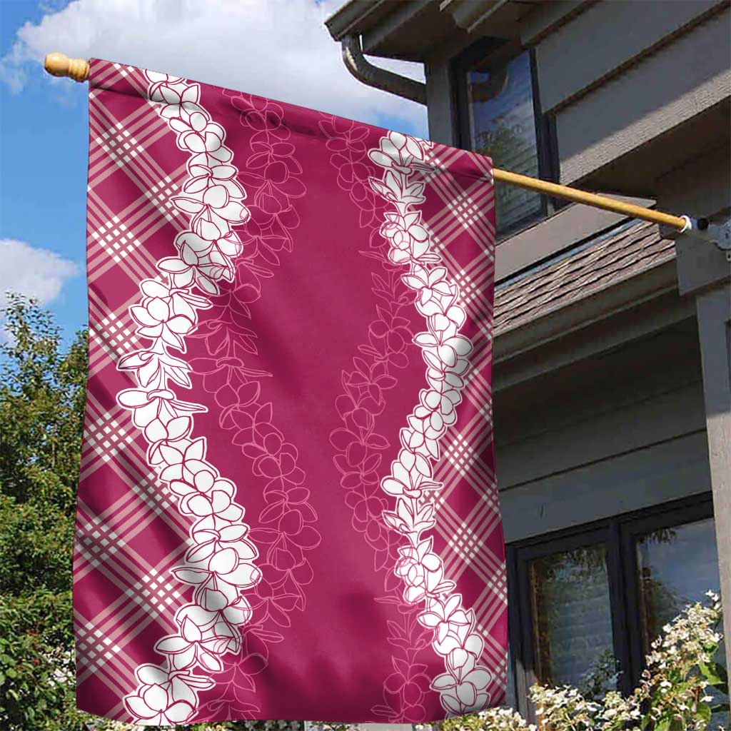 Hawaii Aloha Plumeria Lei Fuschia Palaka Garden Flag - Polynesian Pride