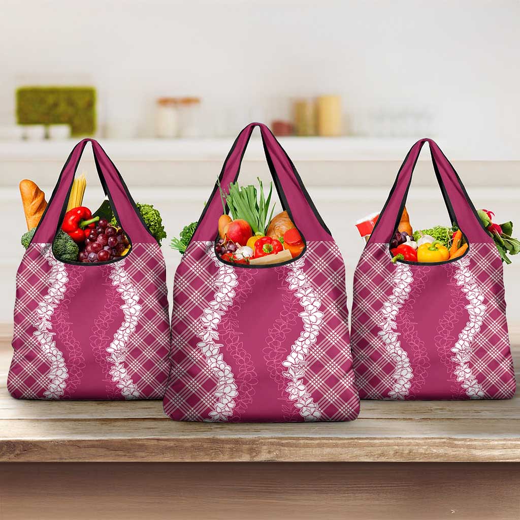 Hawaii Aloha Plumeria Lei Fuschia Palaka Grocery Bag - Polynesian Pride