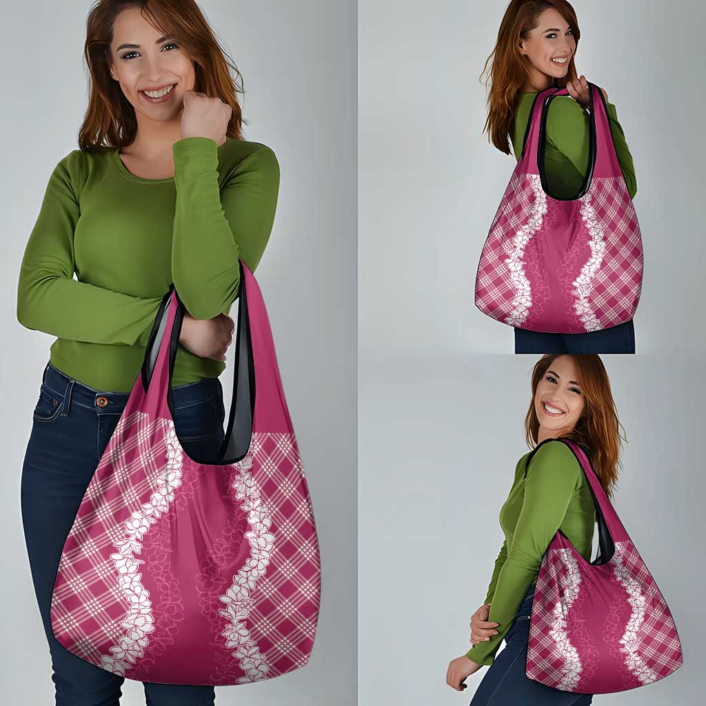 Hawaii Aloha Plumeria Lei Fuschia Palaka Grocery Bag - Polynesian Pride
