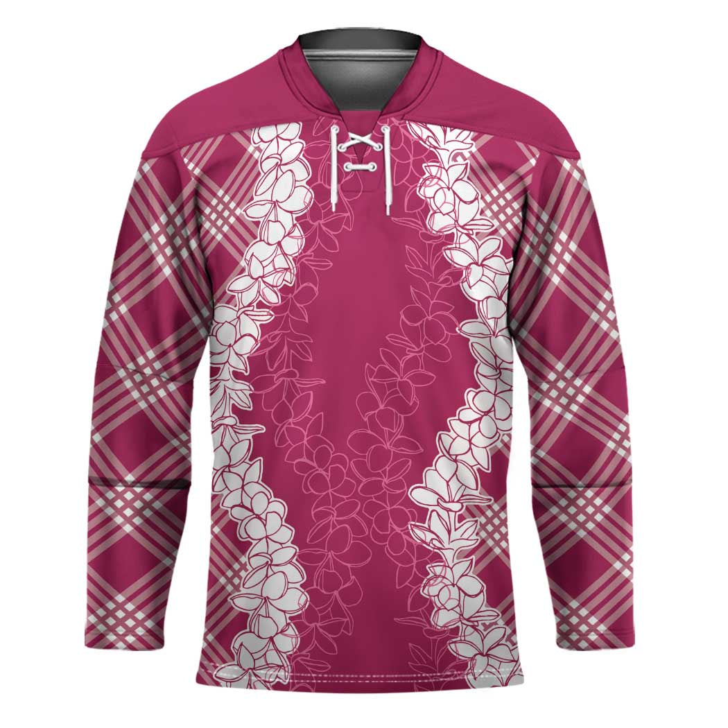 Hawaii Aloha Plumeria Lei Fuschia Palaka Hockey Jersey - Polynesian Pride