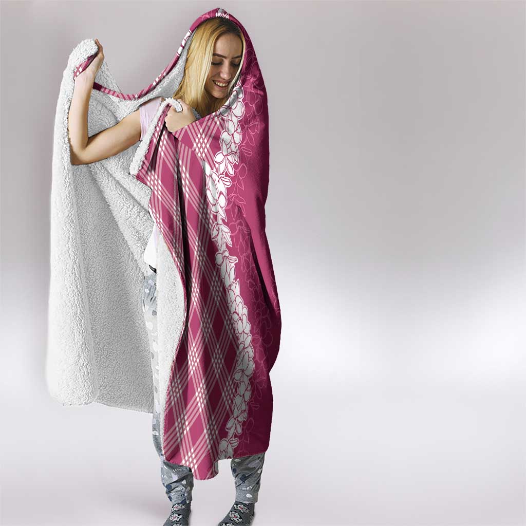 Hawaii Aloha Plumeria Lei Fuschia Palaka Hooded Blanket - Polynesian Pride