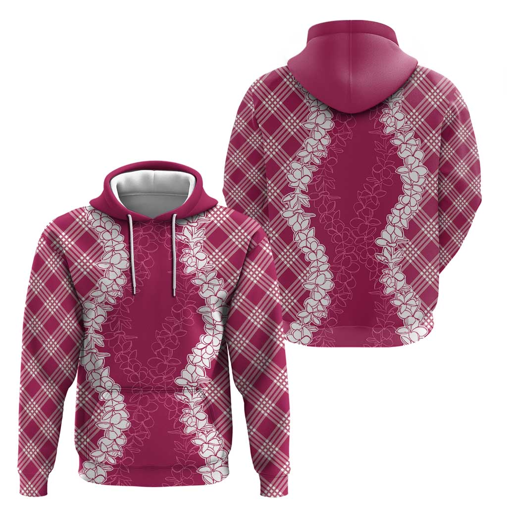 Hawaii Aloha Plumeria Lei Fuschia Palaka Hoodie - Polynesian Pride