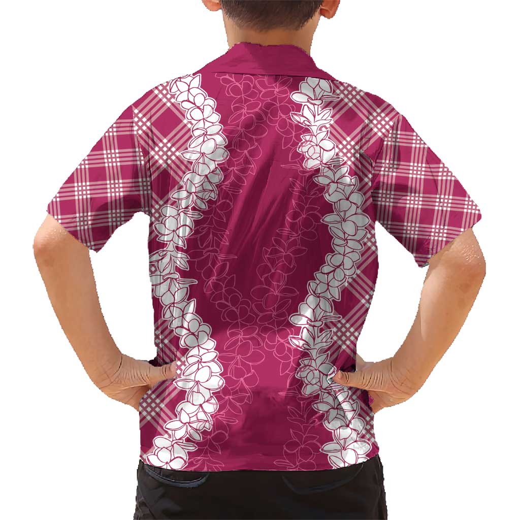 Hawaii Aloha Plumeria Lei Fuschia Palaka Kid Hawaiian Shirt - Polynesian Pride