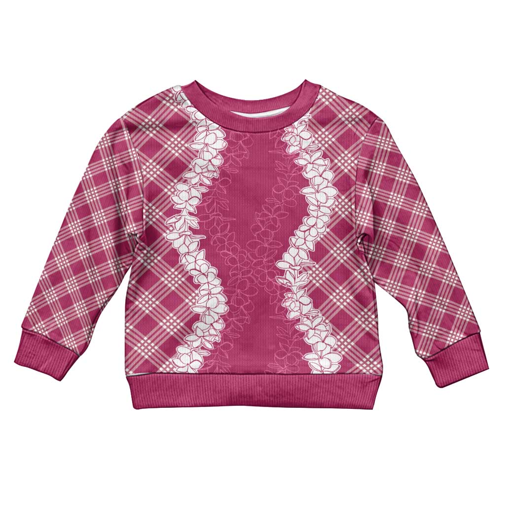 Hawaii Aloha Plumeria Lei Fuschia Palaka Kid Ugly Christmas Sweater LT7 Kid Fuschia - Polynesian Pride
