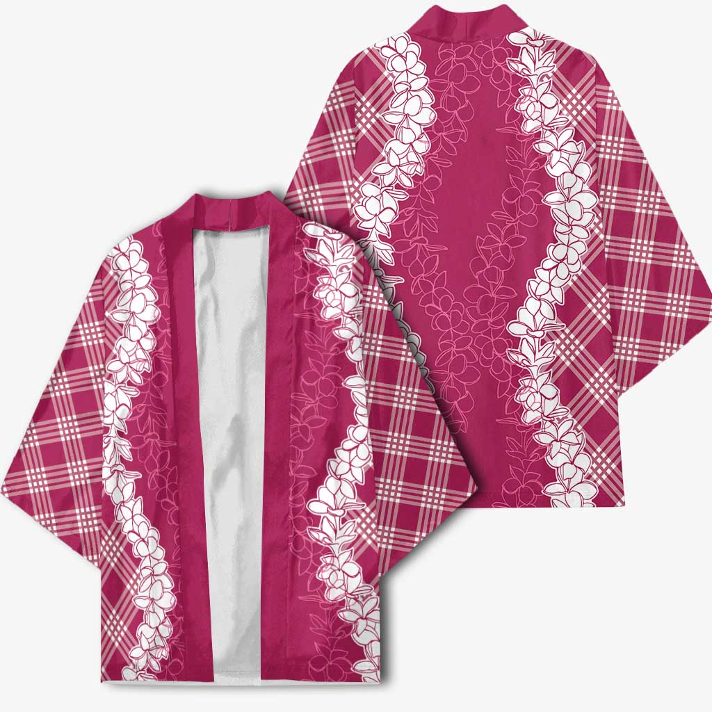 Hawaii Aloha Plumeria Lei Fuschia Palaka Kimono - Polynesian Pride