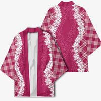 Hawaii Aloha Plumeria Lei Fuschia Palaka Kimono - Polynesian Pride