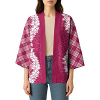 Hawaii Aloha Plumeria Lei Fuschia Palaka Kimono - Polynesian Pride