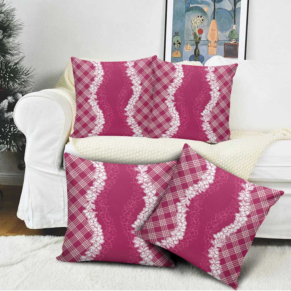 Hawaii Aloha Plumeria Lei Fuschia Palaka Pillow Cover - Polynesian Pride