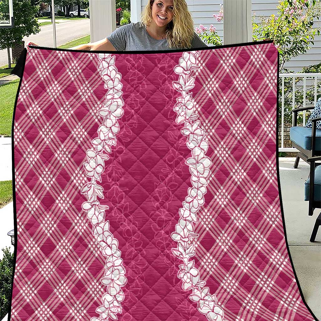 Hawaii Aloha Plumeria Lei Fuschia Palaka Quilt - Polynesian Pride