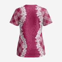 Hawaii Aloha Plumeria Lei Fuschia Palaka Scrub Top - Polynesian Pride