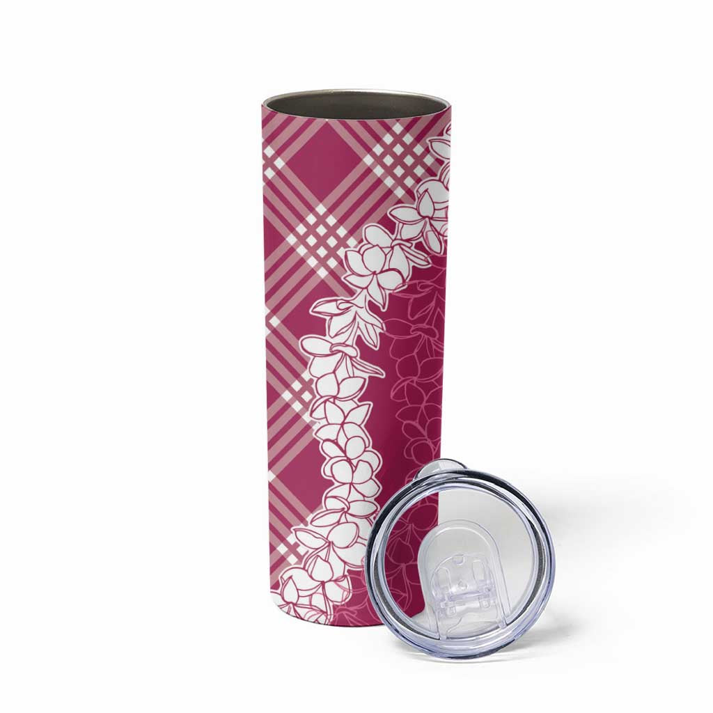 Hawaii Aloha Plumeria Lei Fuschia Palaka Skinny Tumbler - Polynesian Pride