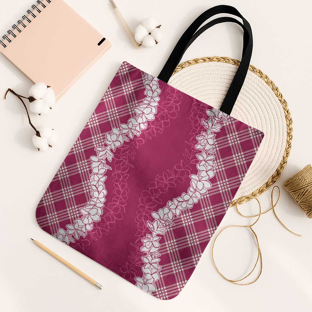 Hawaii Aloha Plumeria Lei Fuschia Palaka Tote Bag LT7 Black Strap One Size Fuschia - Polynesian Pride