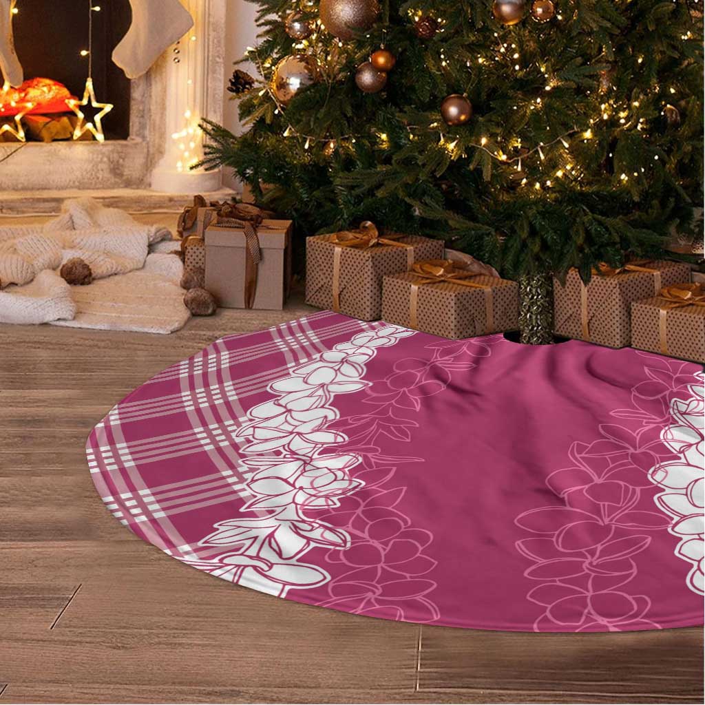 Hawaii Aloha Plumeria Lei Fuschia Palaka Tree Skirt - Polynesian Pride
