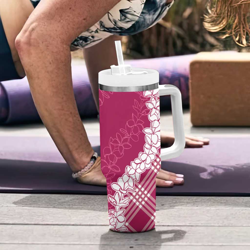 Hawaii Aloha Plumeria Lei Fuschia Palaka Tumbler With Handle - Polynesian Pride