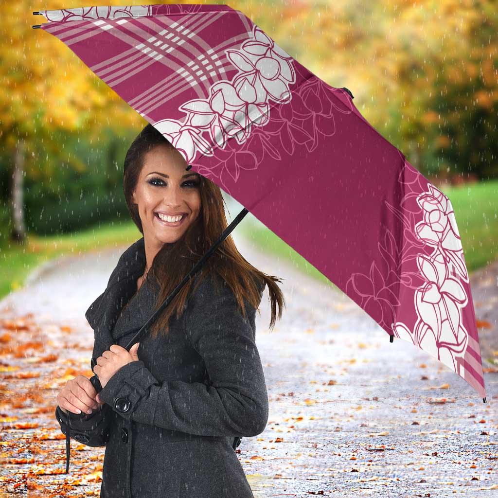 Hawaii Aloha Plumeria Lei Fuschia Palaka Umbrella - Polynesian Pride