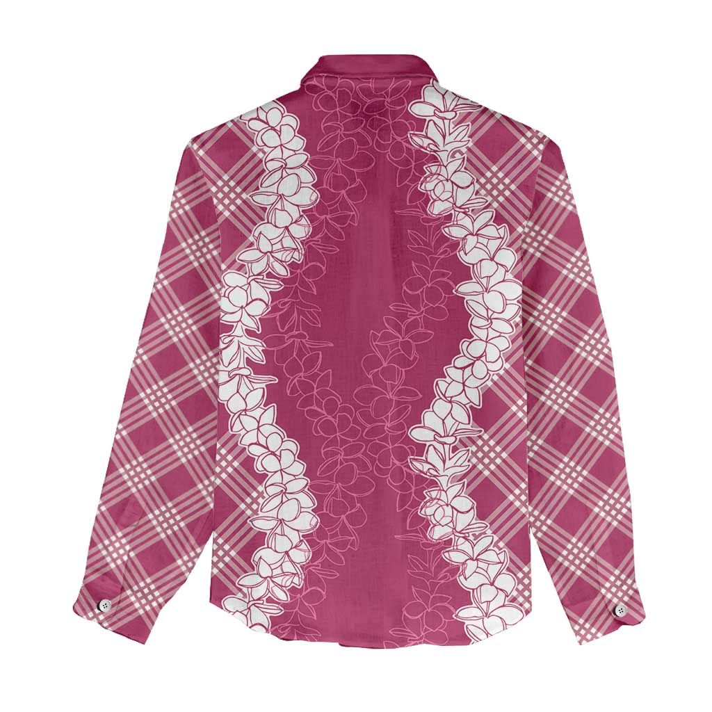 Hawaii Aloha Plumeria Lei Fuschia Palaka Women Casual Shirt - Polynesian Pride