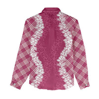 Hawaii Aloha Plumeria Lei Fuschia Palaka Women Casual Shirt - Polynesian Pride