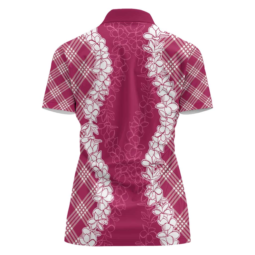Hawaii Aloha Plumeria Lei Fuschia Palaka Women Polo Shirt - Polynesian Pride