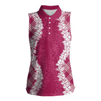 Hawaii Aloha Plumeria Lei Fuschia Palaka Women Sleeveless Polo Shirt - Polynesian Pride