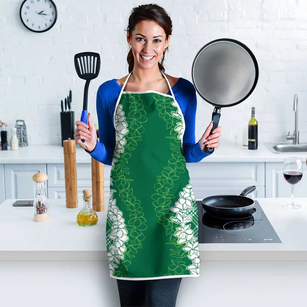 Hawaii Aloha Plumeria Lei Green Palaka Apron - Polynesian Pride