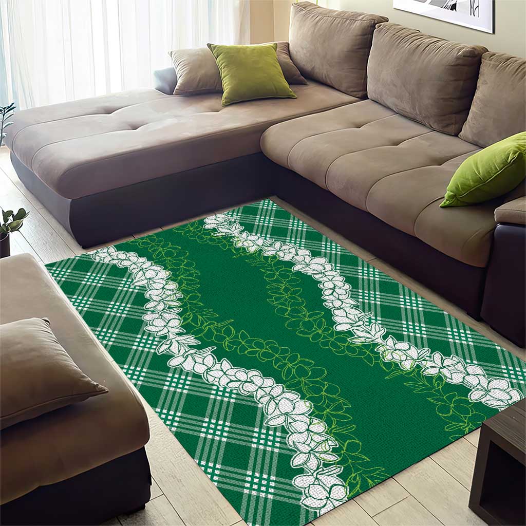 Hawaii Aloha Plumeria Lei Green Palaka Area Rug - Polynesian Pride