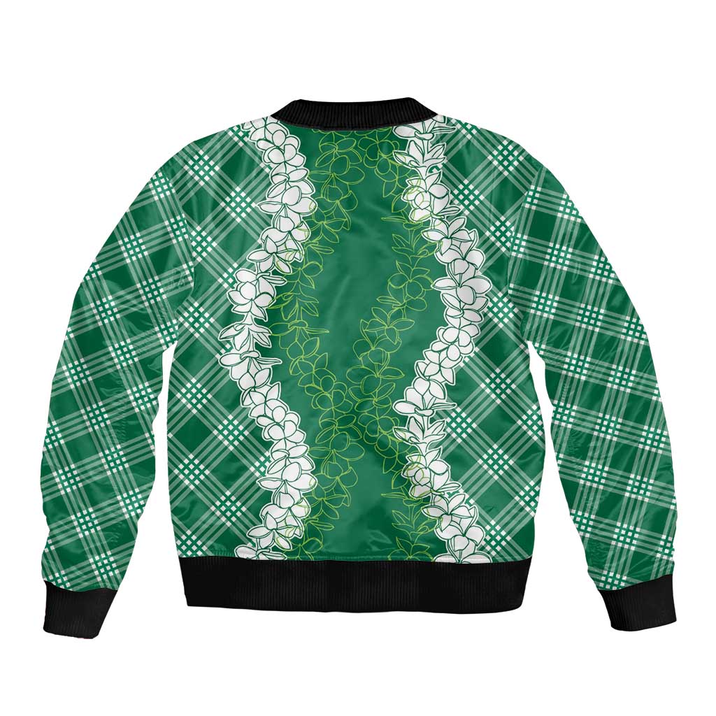 Hawaii Aloha Plumeria Lei Green Palaka Bomber Jacket - Polynesian Pride
