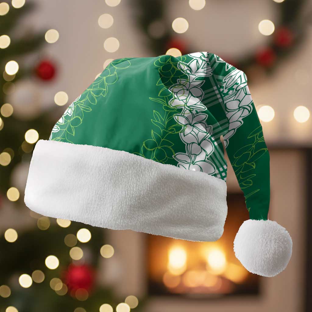 Hawaii Aloha Plumeria Lei Green Palaka Christmas Santa Hat - Polynesian Pride