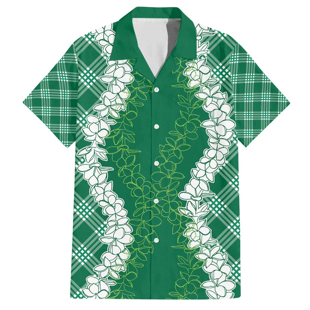 Hawaii Aloha Plumeria Lei Green Palaka Family Matching Long Sleeve Bodycon Dress and Hawaiian Shirt LT7 Dad's Shirt - Short Sleeve Green - Polynesian Pride