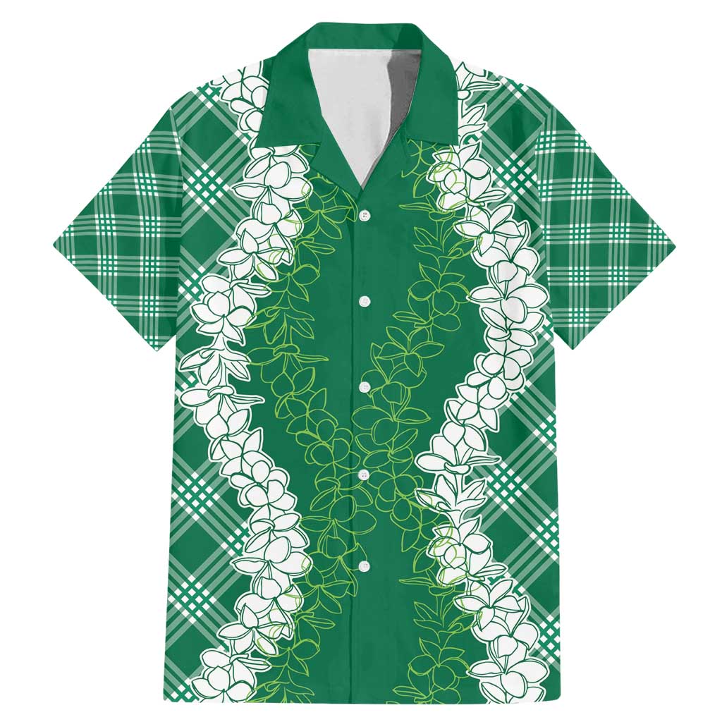 Hawaii Aloha Plumeria Lei Green Palaka Family Matching Mermaid Dress and Hawaiian Shirt LT7 Dad's Shirt - Short Sleeve Green - Polynesian Pride