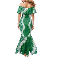 Hawaii Aloha Plumeria Lei Green Palaka Family Matching Mermaid Dress and Hawaiian Shirt LT7 - Polynesian Pride