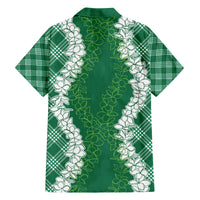 Hawaii Aloha Plumeria Lei Green Palaka Family Matching Off The Shoulder Long Sleeve Dress and Hawaiian Shirt LT7 - Polynesian Pride