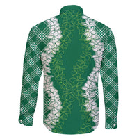 Hawaii Aloha Plumeria Lei Green Palaka Family Matching Off The Shoulder Long Sleeve Dress and Hawaiian Shirt LT7 - Polynesian Pride