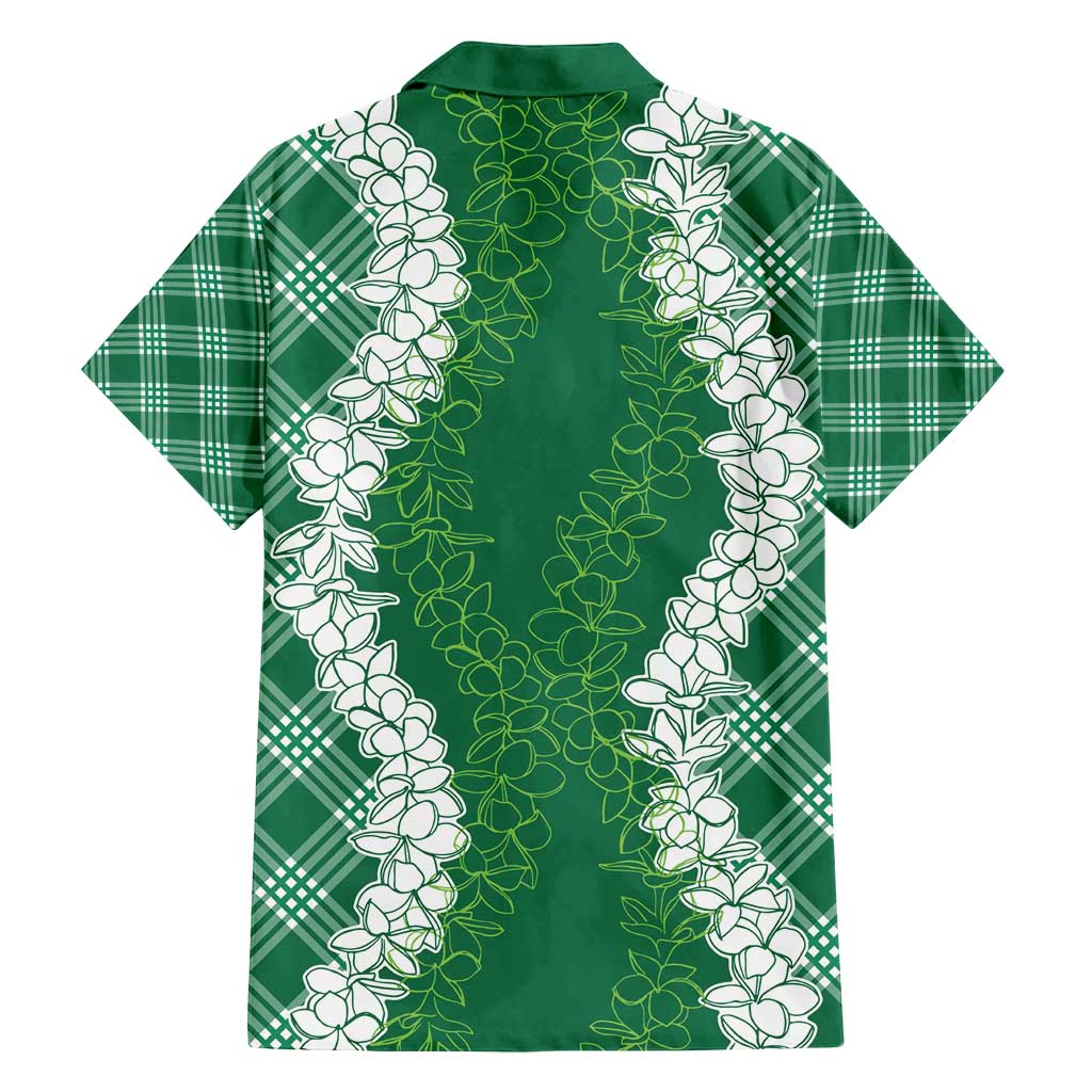 Hawaii Aloha Plumeria Lei Green Palaka Family Matching Off Shoulder Maxi Dress and Hawaiian Shirt LT7 - Polynesian Pride