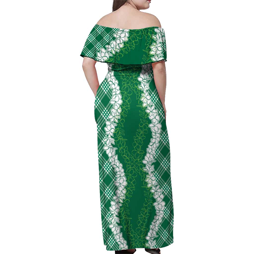 Hawaii Aloha Plumeria Lei Green Palaka Family Matching Off Shoulder Maxi Dress and Hawaiian Shirt LT7 - Polynesian Pride