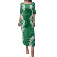 Hawaii Aloha Plumeria Lei Green Palaka Family Matching Puletasi and Hawaiian Shirt LT7 Mom's Dress Green - Polynesian Pride