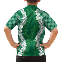 Hawaii Aloha Plumeria Lei Green Palaka Family Matching Short Sleeve Bodycon Dress and Hawaiian Shirt LT7 - Polynesian Pride