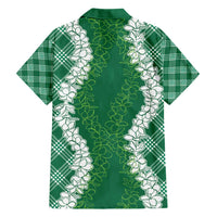 Hawaii Aloha Plumeria Lei Green Palaka Family Matching Short Sleeve Bodycon Dress and Hawaiian Shirt LT7 - Polynesian Pride